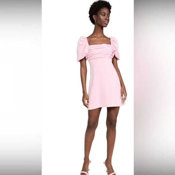 NWT Cinq A Sept Odele Mini Pink Dress Puff Sleeve Ruched Size 0 - Picture 5 of 11